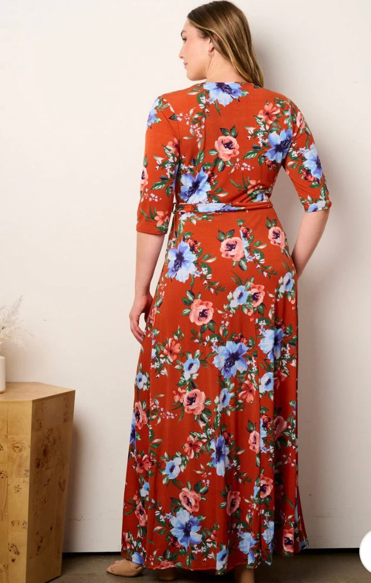 Curvy Rust Floral Maxi Dress