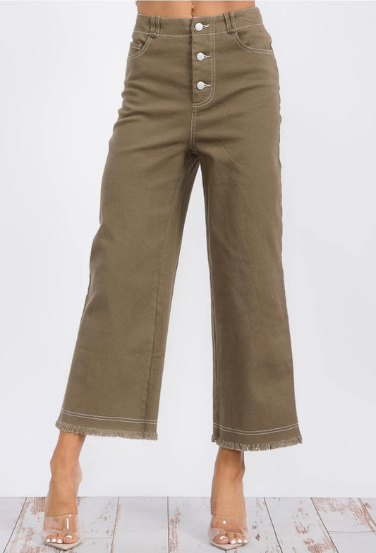 Olive Cropped Pants