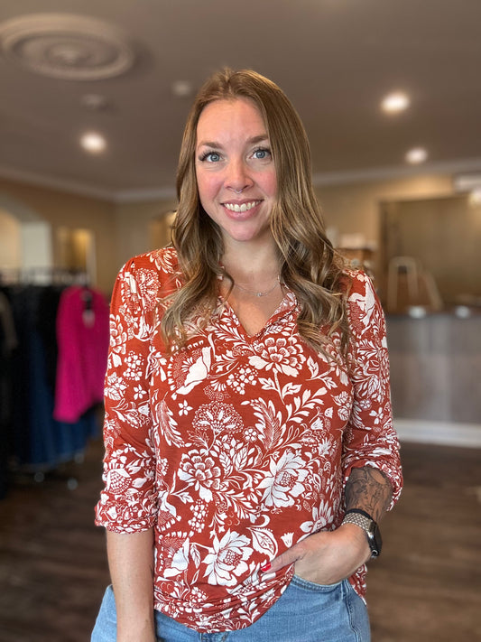 Brick Floral Blouse