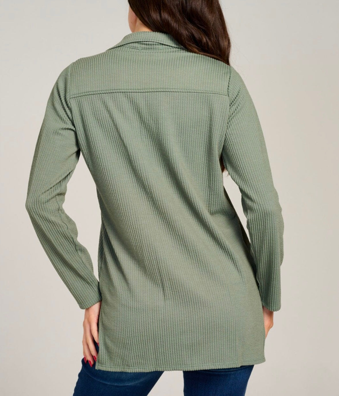 Sage Ribbed Button Up