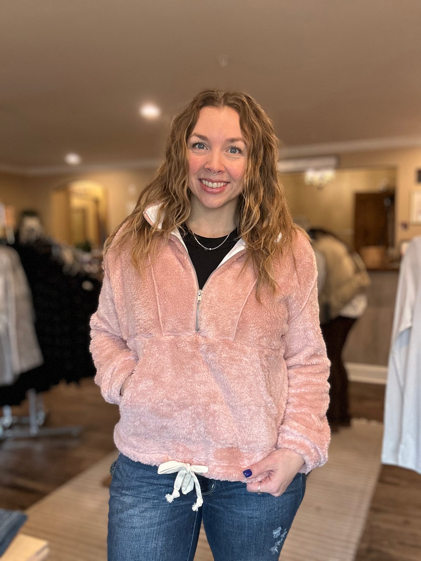 Pink Pullover Teddy Zip-Up *ALL SALES FINAL*