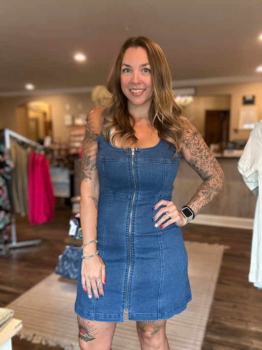 Denim Zip Mini Dress *ALL SALES FINAL*