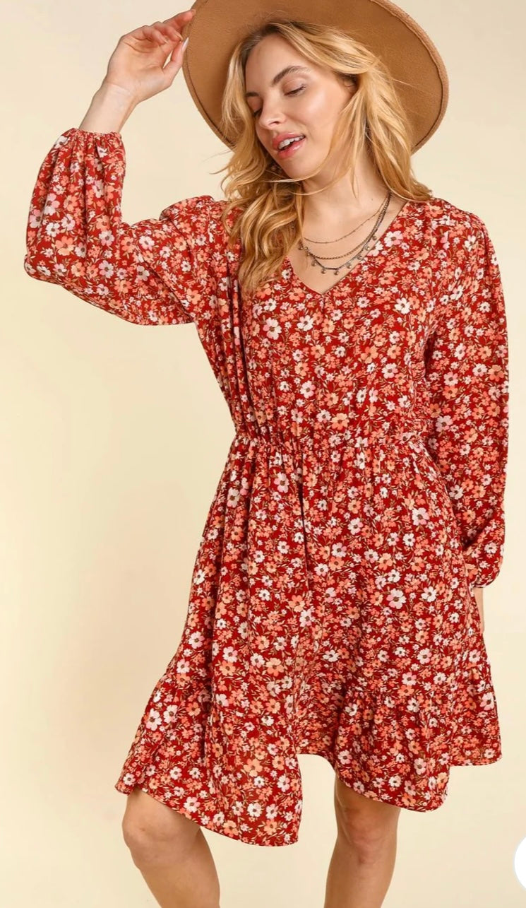 Curvy Rust Floral Dress