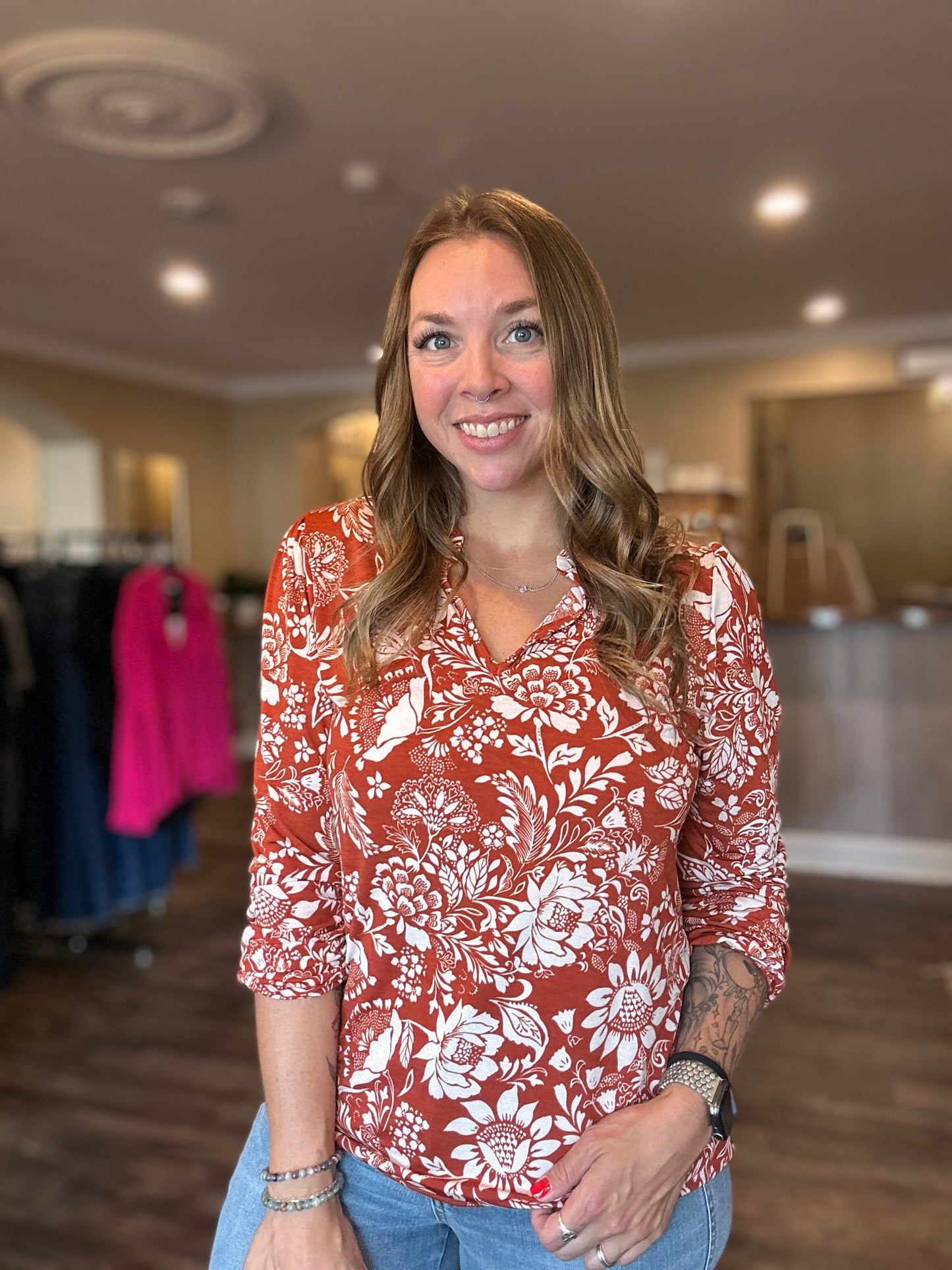 Brick Floral Blouse