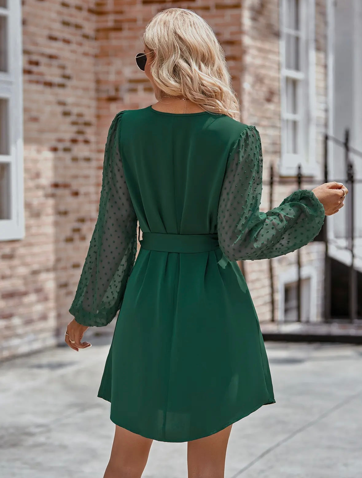 Satin Swiss Dot Sleeve Dress