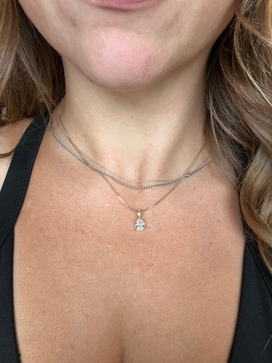 18k Gold Filled Oval CZ Charm with 16" box chain