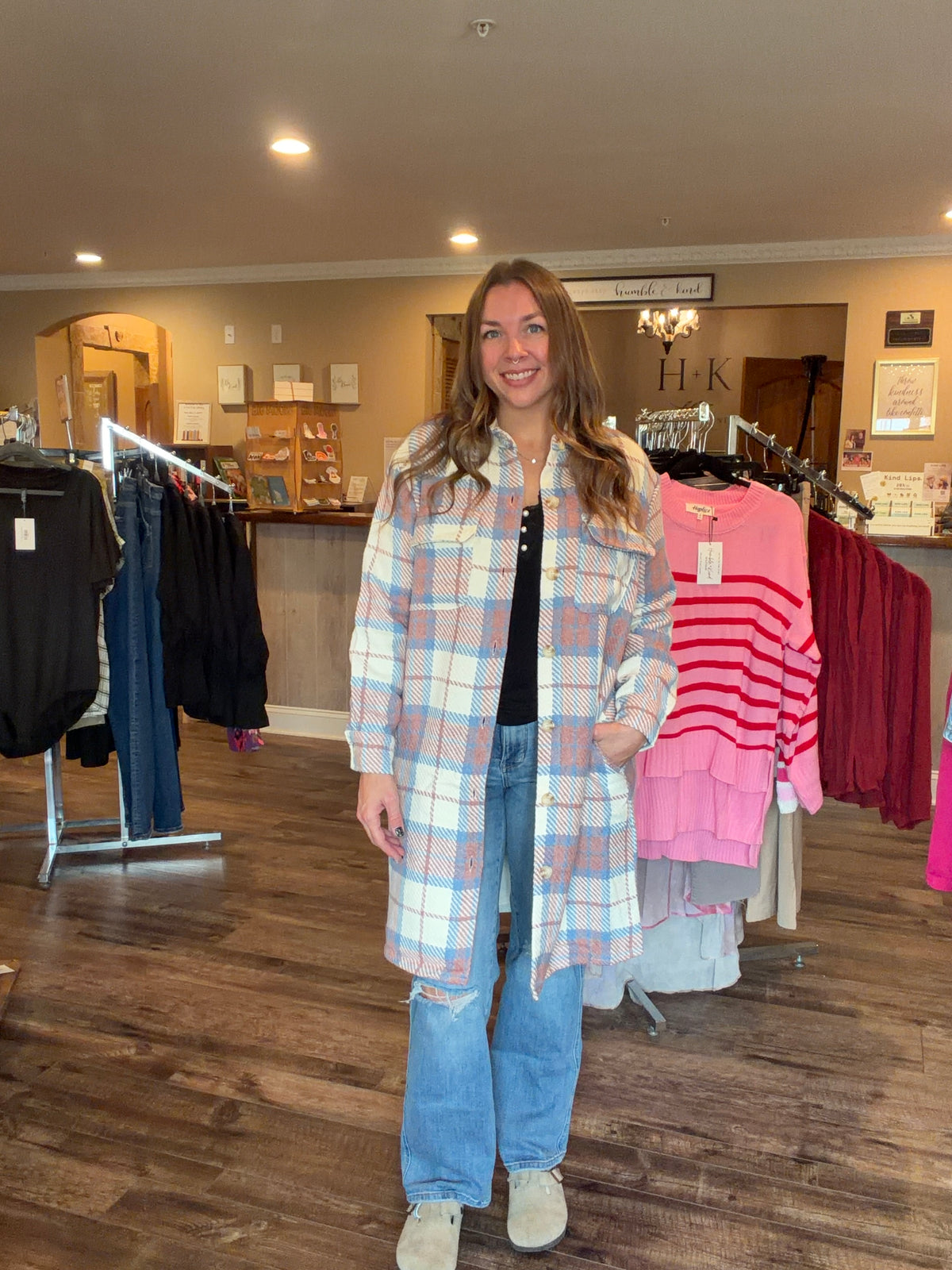 Ivory Plaid Midi Jacket