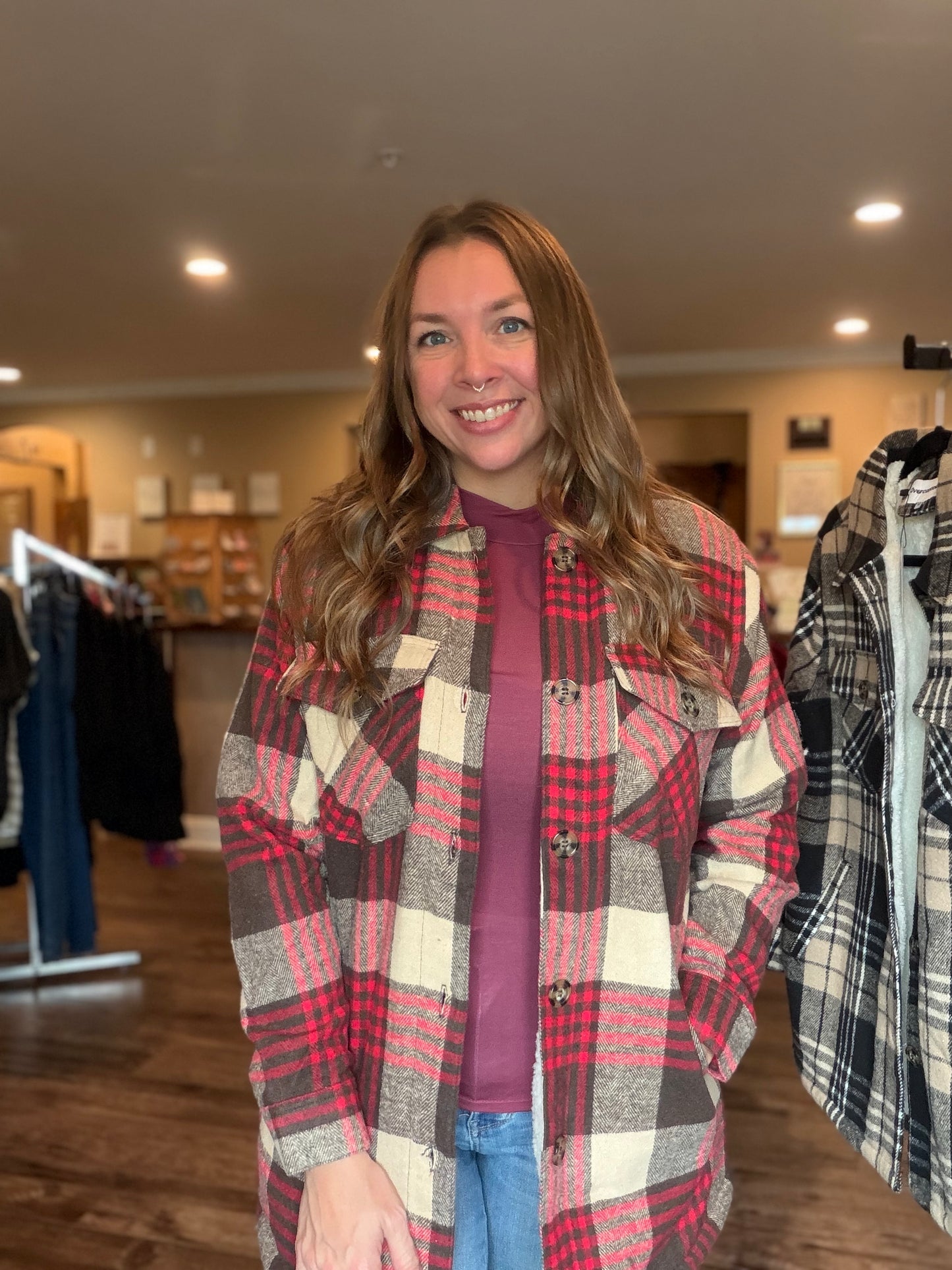 Red Plaid Sherpa Lined Shacket