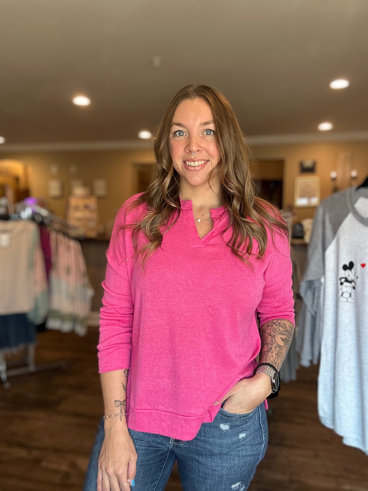 Hot Pink VNeck Pullover