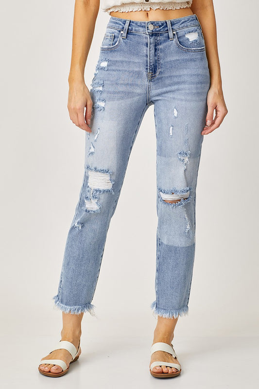 Risen High Waist Straight Jeans