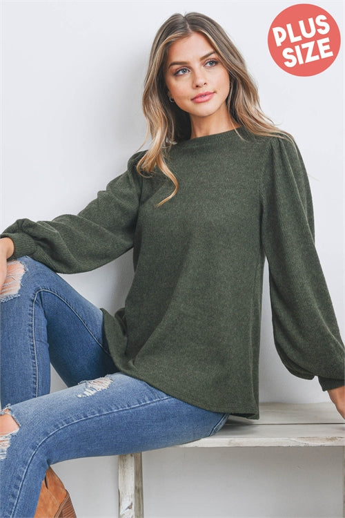 Curvy Olive Puff Sleeve Top