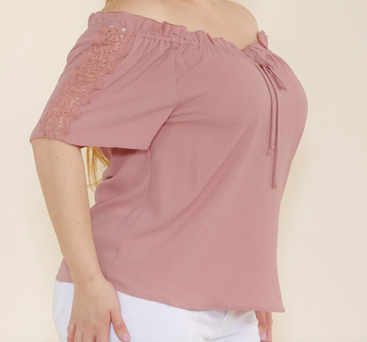 Curvy Mauve Lace Detail Blouse