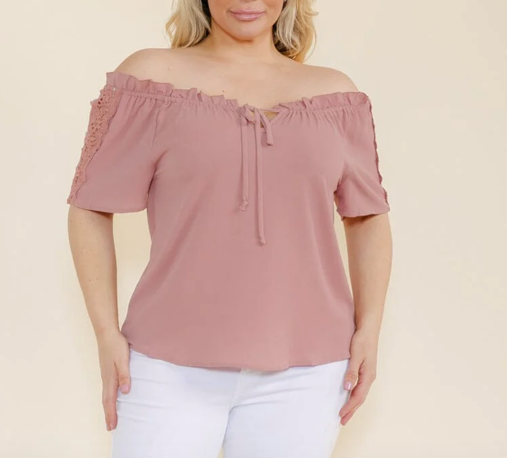 Curvy Mauve Lace Detail Blouse