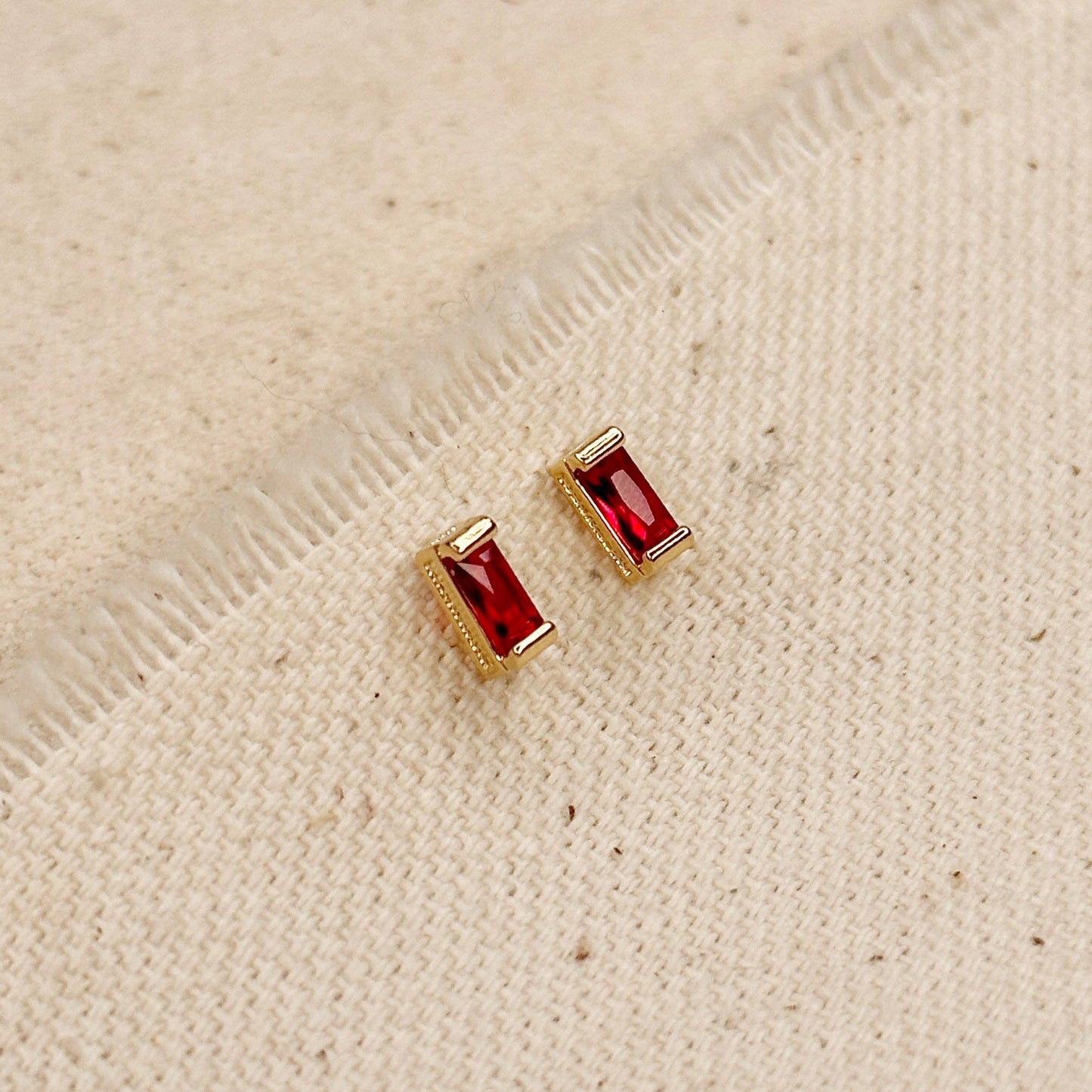 Baguette Birthstone Stud Earrings