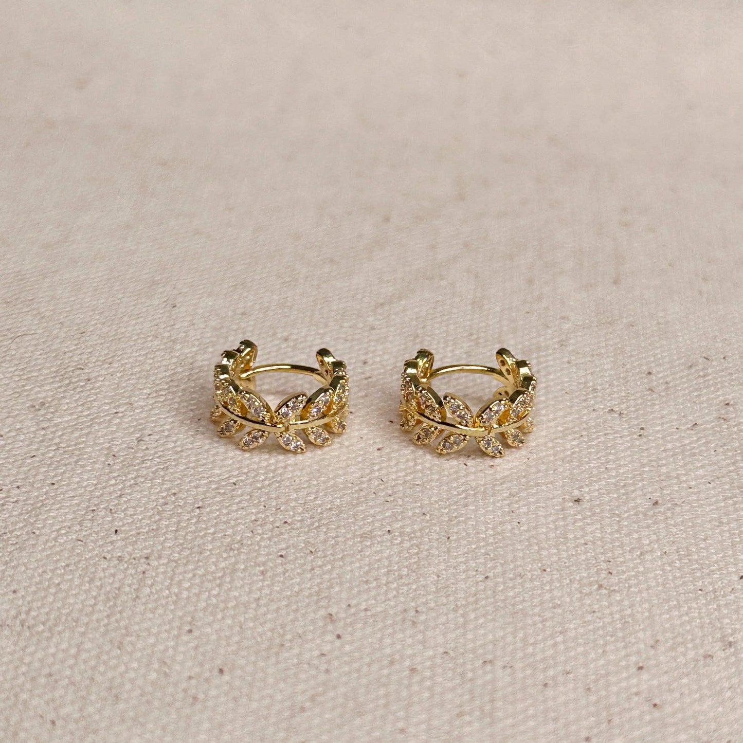 18k Gold Filled CZ Leaf Clicker Hoop Earrings