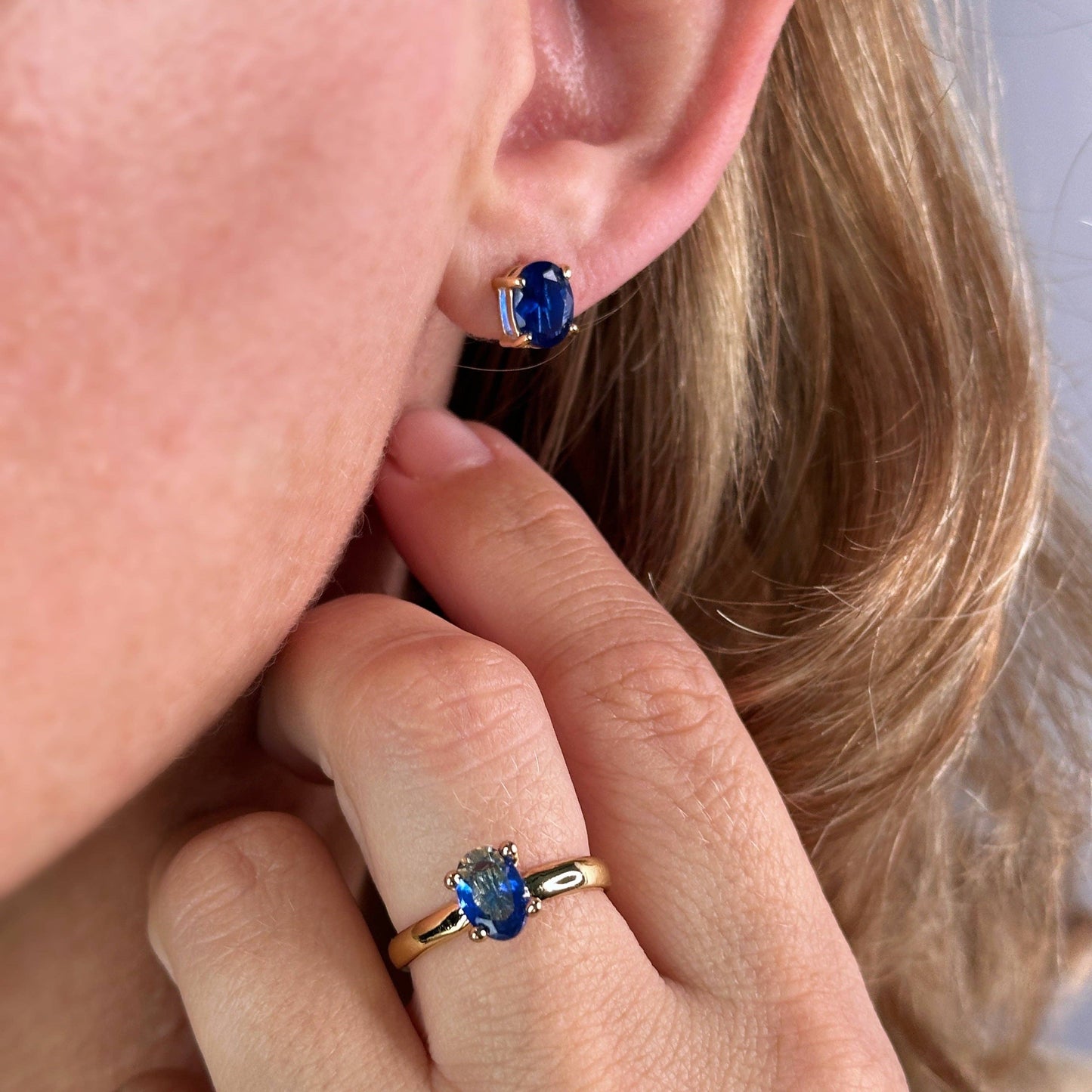 Oval Sapphire CZ Stud Earrings