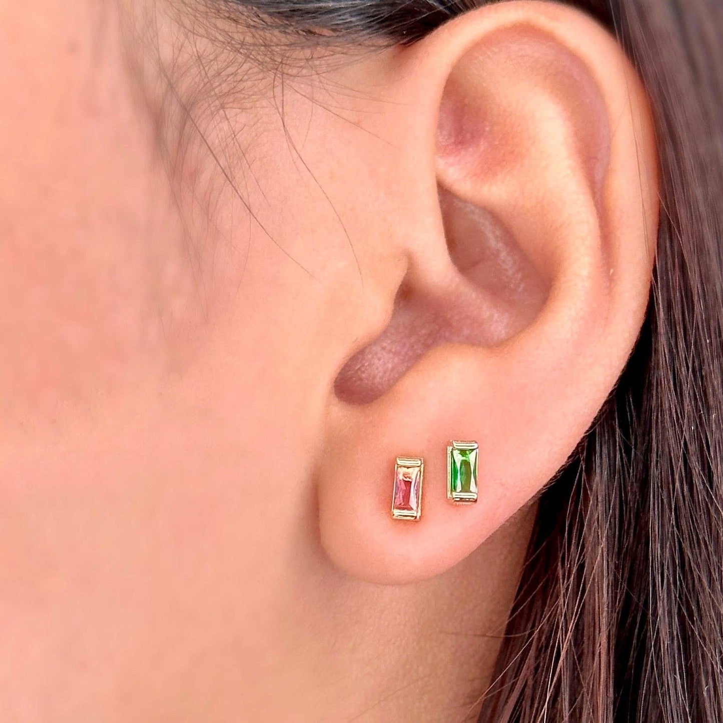 Baguette Birthstone Stud Earrings