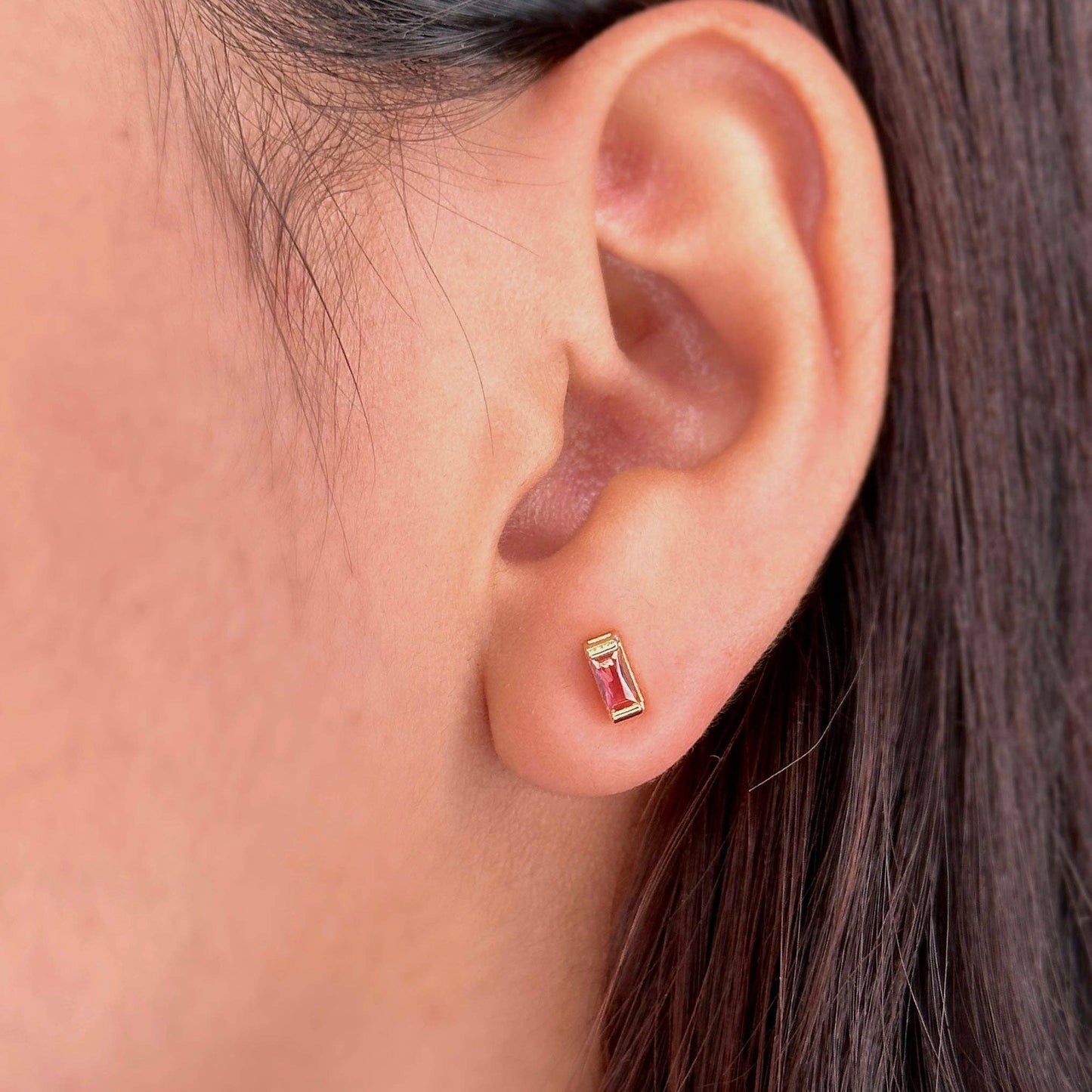 Baguette Birthstone Stud Earrings