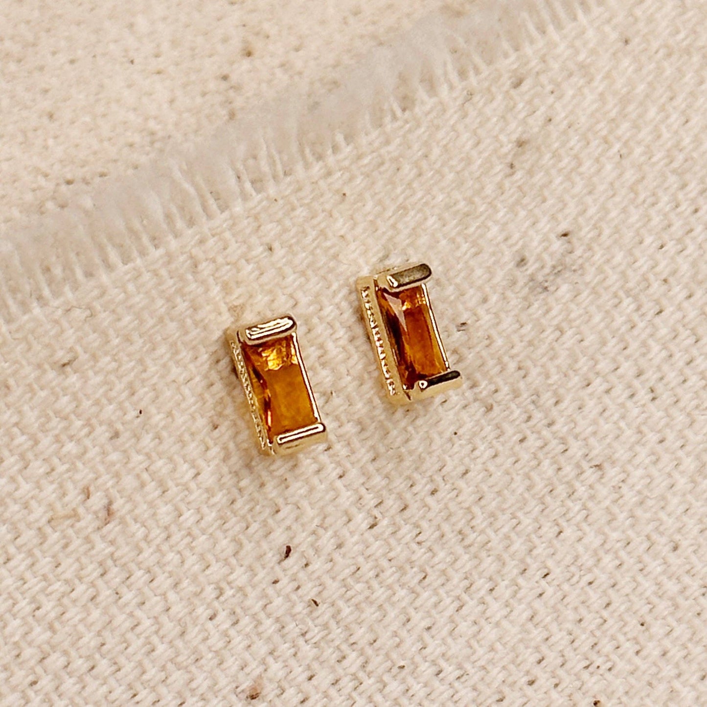 Baguette Birthstone Stud Earrings