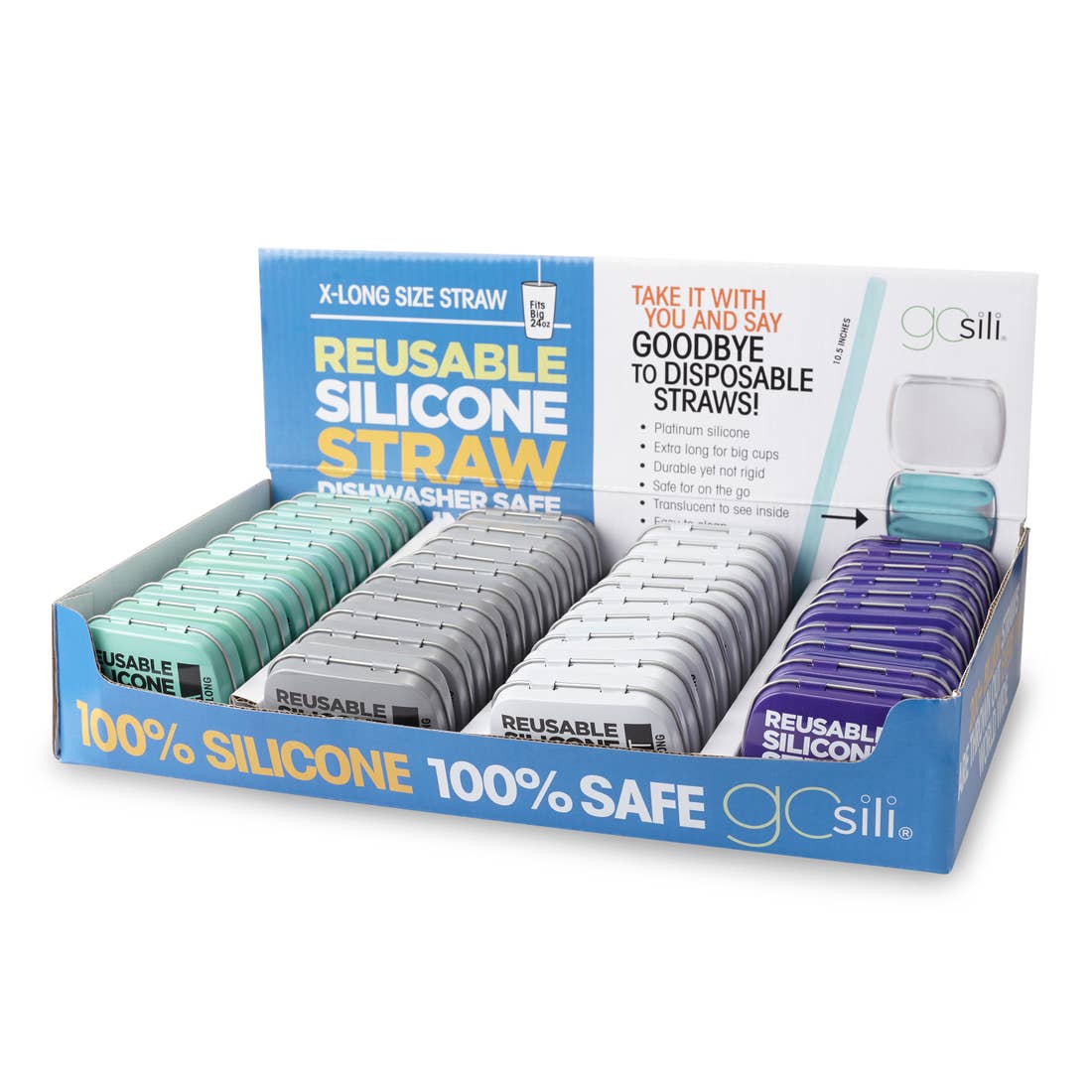 Time to make a change! Perfect for on the go. This reusable eco-friendly silicone straw comes with a travel case and is the perfect solution when on the go.  Perfect for your Venti Starbucks iced coffee cup!  100% European-grade silicone. BPA, BPS, phthalate, PVC, and lead free. Comes with aluminum travel case. Includes one straw. Dishwasher safe. Straws are 10" in length with an opening of 0.5 cm.