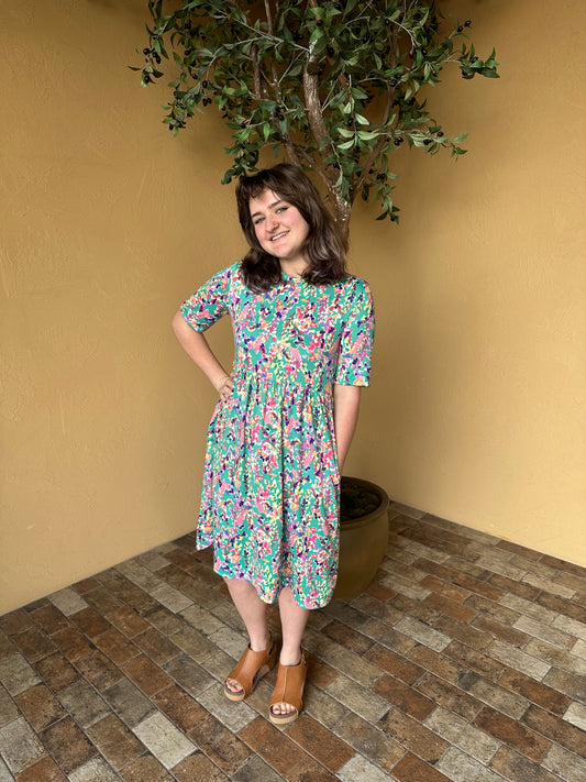 Mint Floral Flare Babydoll Pocketed Dress *ALL SALES FINAL*