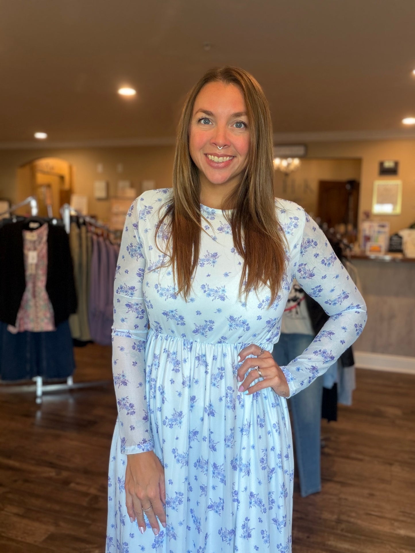 Light Blue Floral Midi Dress