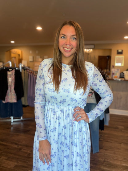 Light Blue Floral Midi Dress