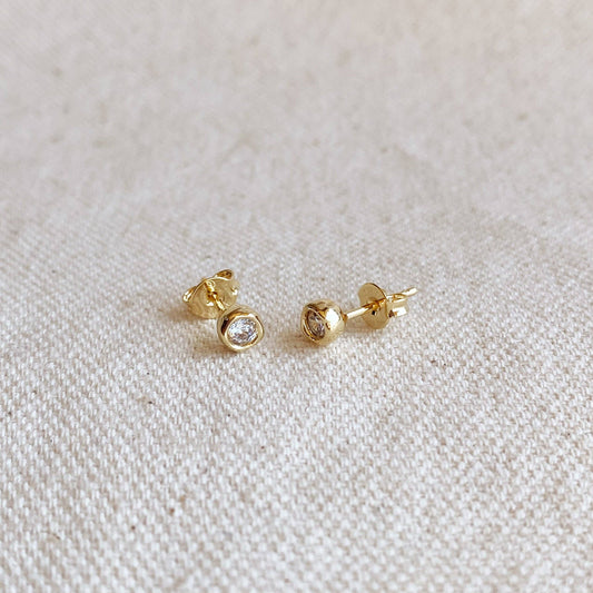 18k Gold Filled  4mm Round Bezel Cubic Zirconia Stud Earring