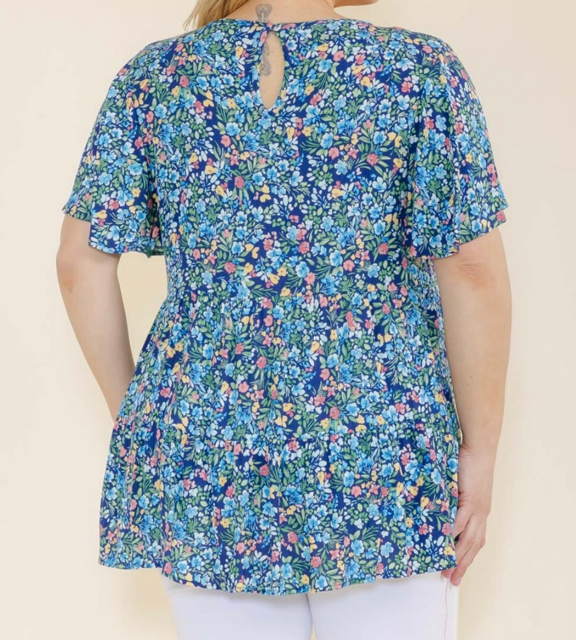 Curvy Blue Ditsy Floral Blouse