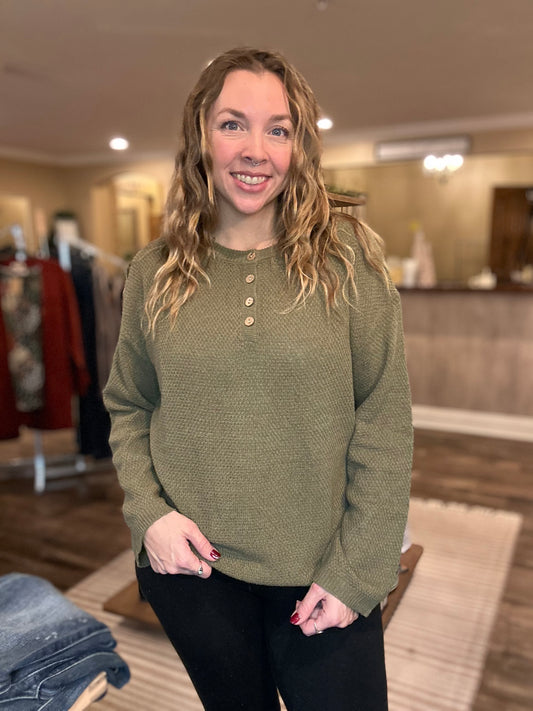 Olive Knit Raglan Sweater