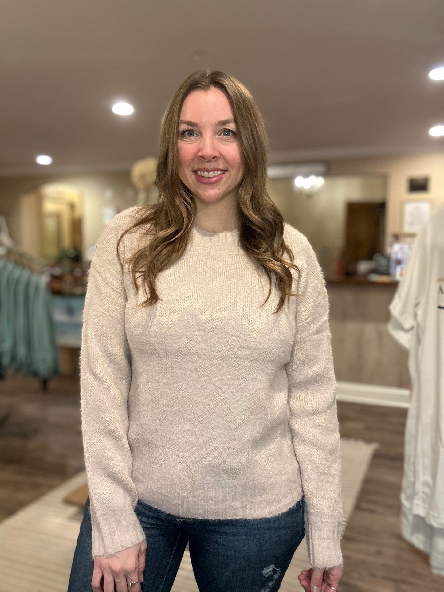 Pale Pink Shimmer Pullover Sweater *ALL SALES FINAL*