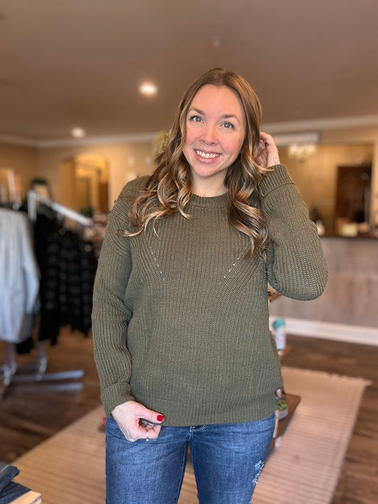 Olive Cable Knit Sweater