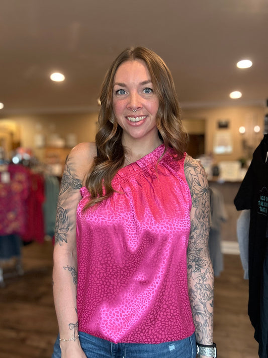 Fuchsia Animal Print One Shoulder Top