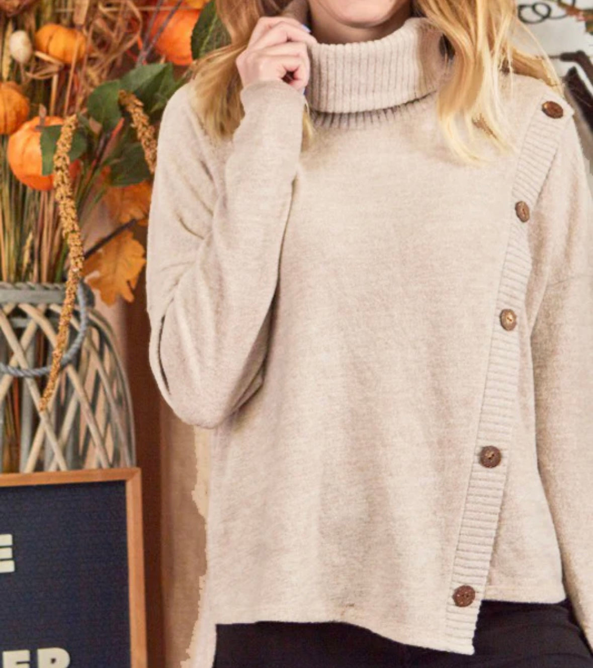 Curvy Cream Button Sweater