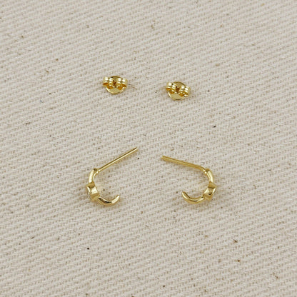 18k Gold Filled Solitaire Bezel CZ  C-Hoop Earrings