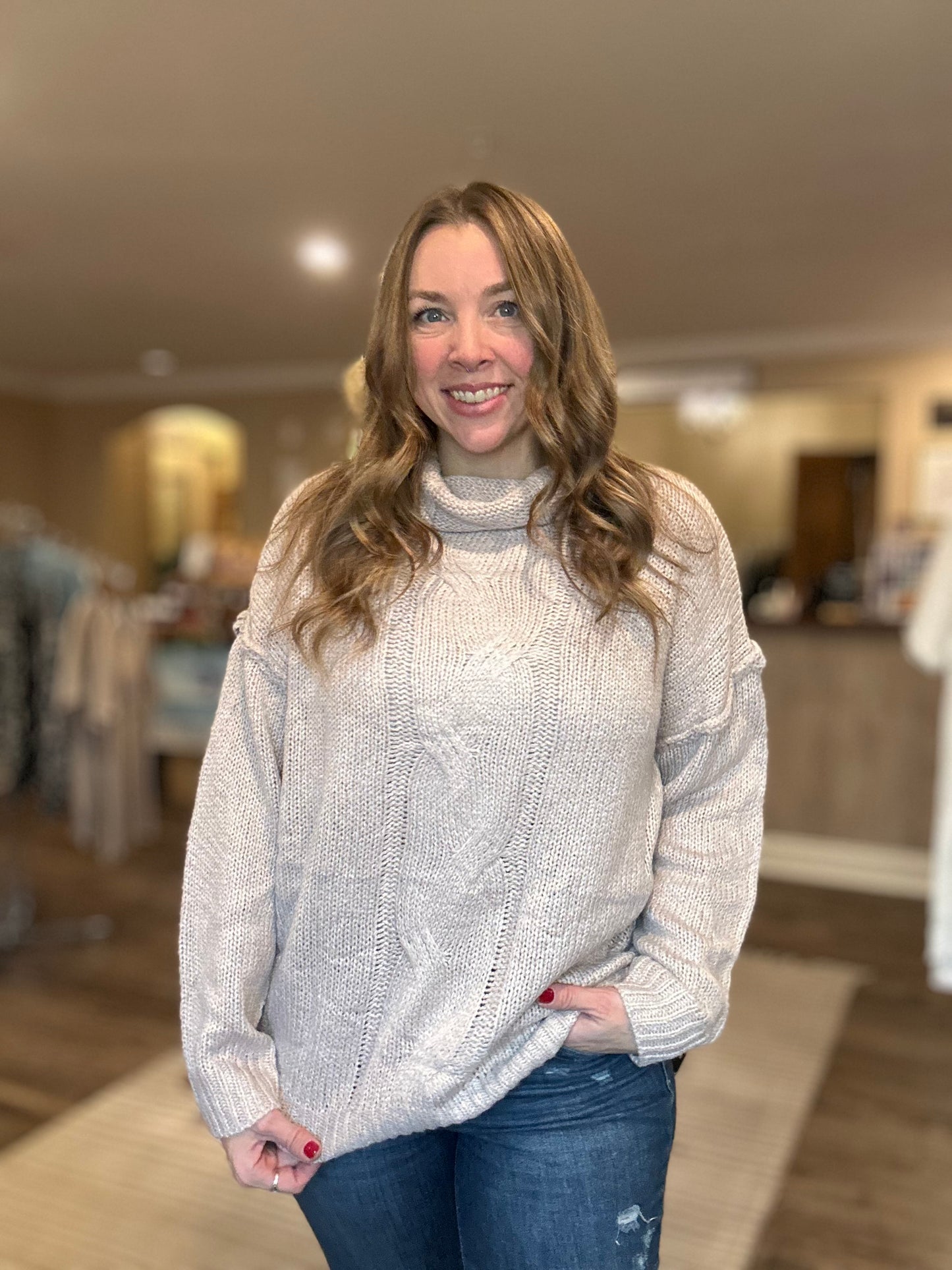 Mauve Cable Knit Oversized Sweater