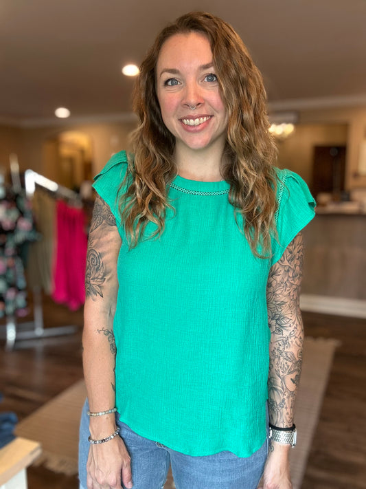 Kelly Green Tulip Sleeve Top