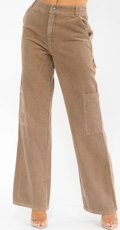Mocha Wide Leg Corduroy Pants