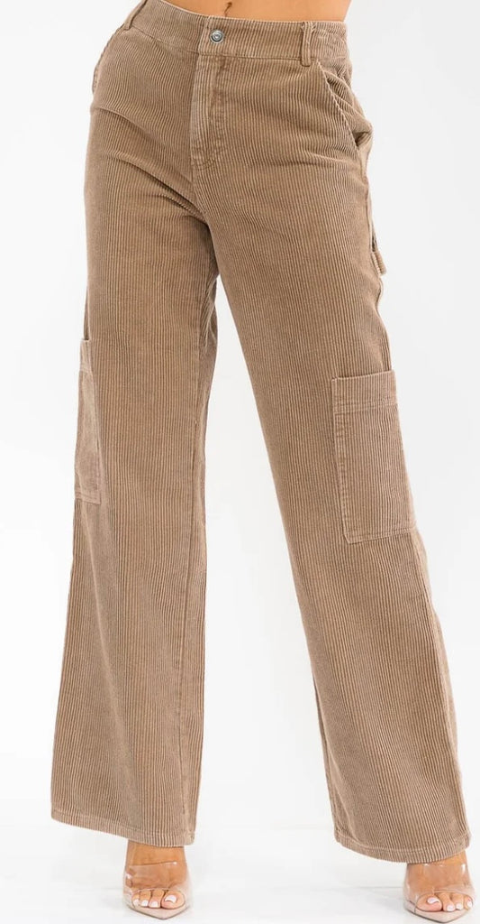 Mocha Wide Leg Corduroy Pants
