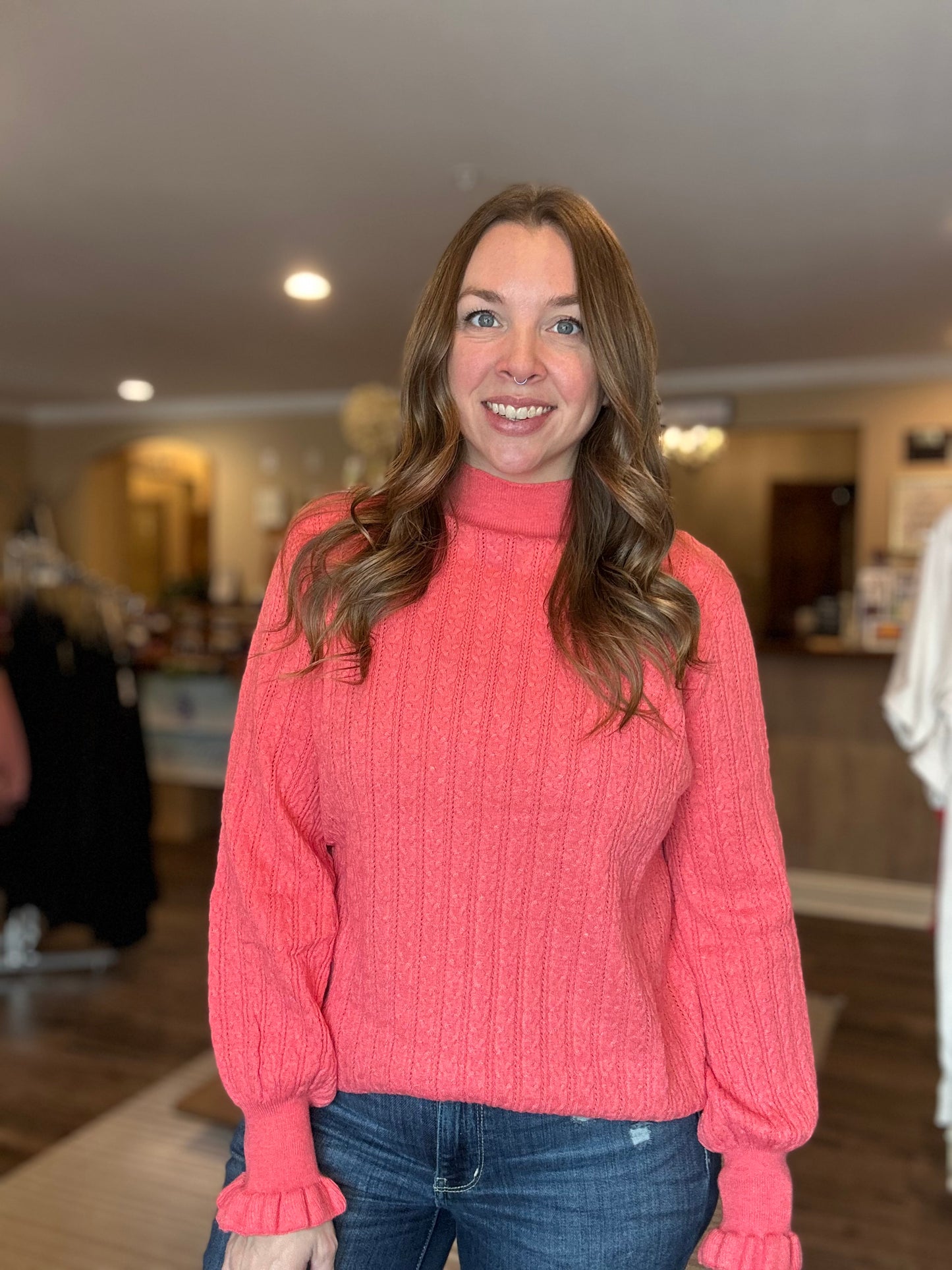 Coral Cable Knit Sweater