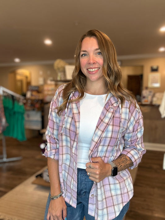 Plaid Hooded Button Up