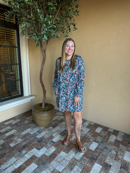 Teal Floral Puff Sleeve Dress
