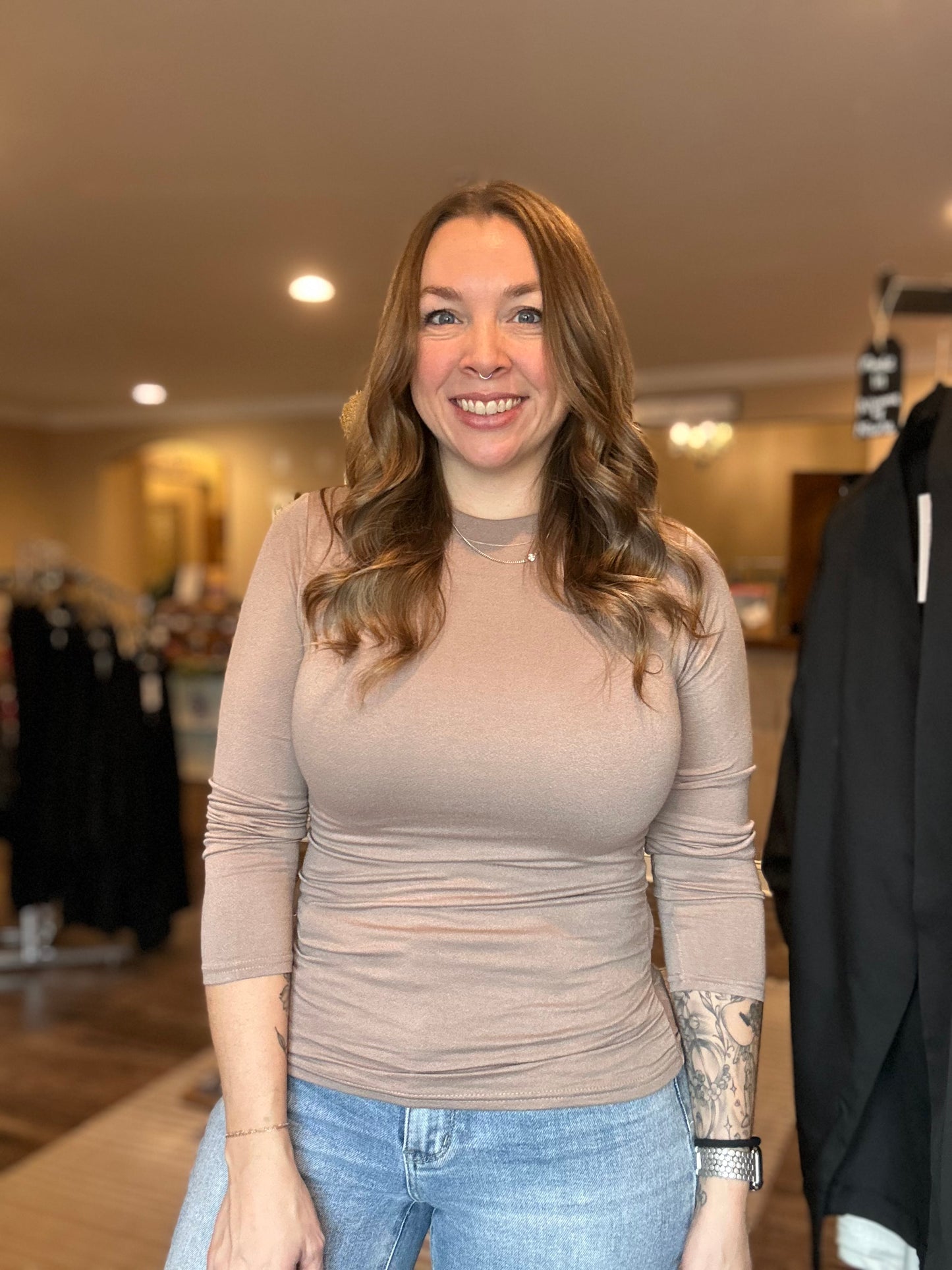 Taupe Ruched Side Top