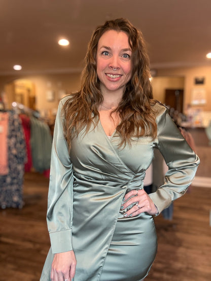 Sage Surplice Mini Dress