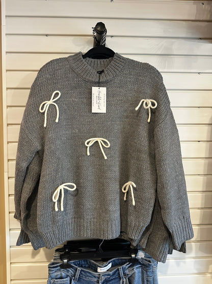 Grey Bow Detailed Sweater