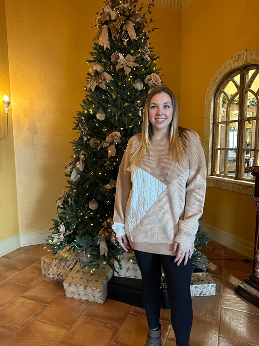 Neutral Colorblock Crewneck Sweater