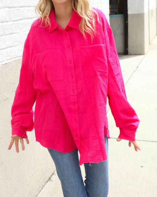 Curvy Magenta Button Up