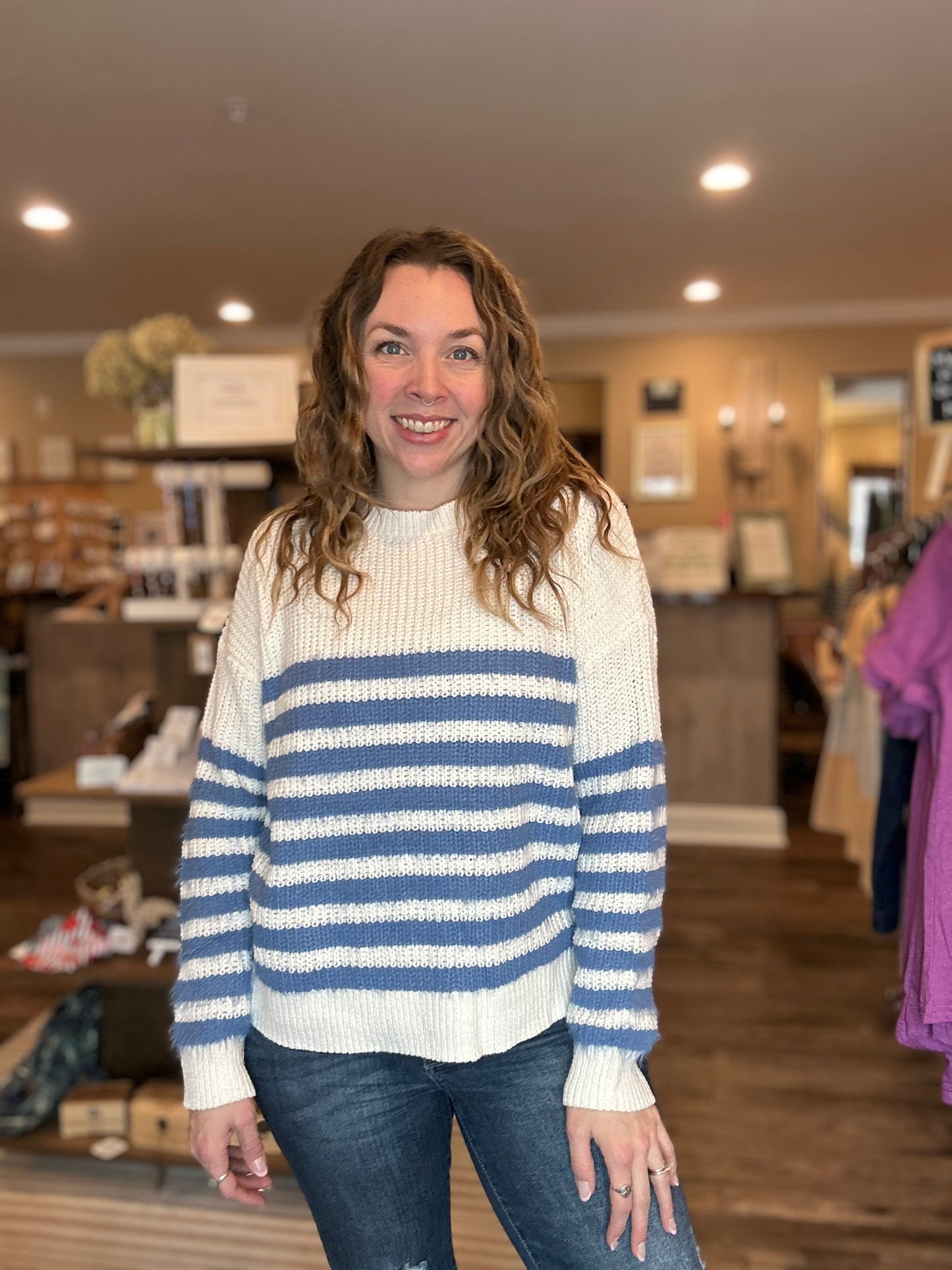 Ivory & Blue Striped Sweater