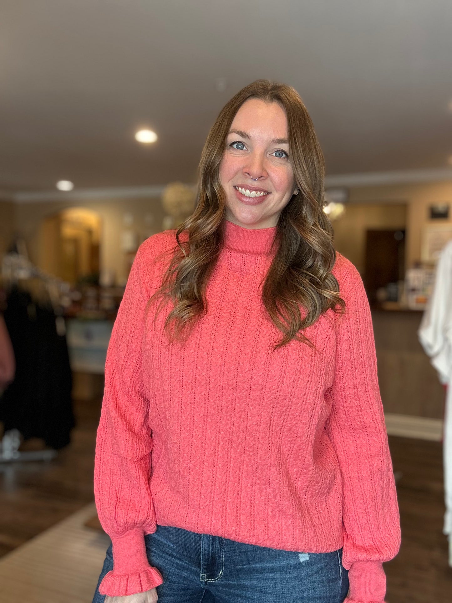 Coral Cable Knit Sweater