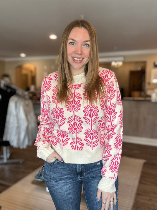 Electric Pink Flower Sweater